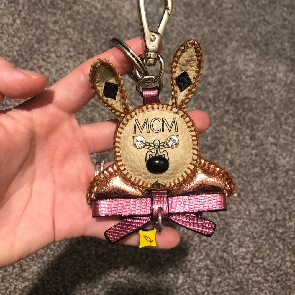 Authentic MCM cognac keychain